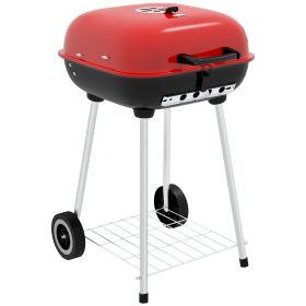 Outsunny Portable Charcoal Grill with Bottom Shelf, BBQ Smoker with Wheels and Adjustable Vents on Lid for Picnic Camping Backyard Cooking, Black