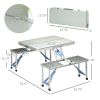 Outsunny Folding Picnic Table with Umbrella Hole, Aluminum Suitcase Portable Outdoor Table with Bench, Patio, Porch or Camping Table and Chair Set