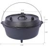 pre-Seasoned Cast Iron Dutch Oven With Skillet Lid, Outdoor Camping Deep Pot for Camping Fireplace Cooking BBQ Baking Campfire, Leg Base,6 Quart